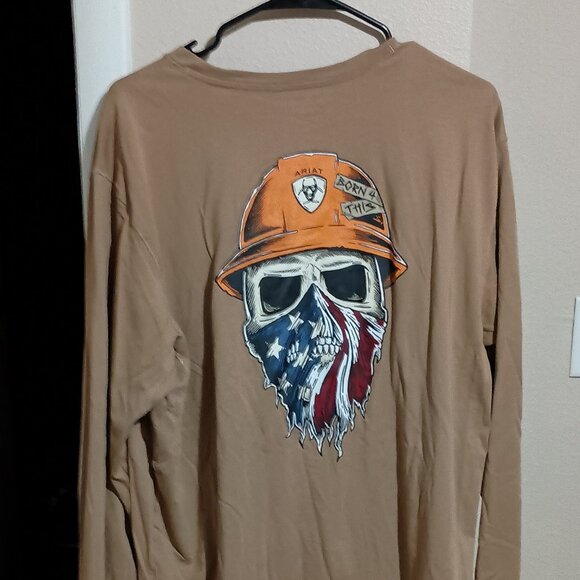 Ariat Rebar Born 4 This Mens Long Sleeve Pocket T-shirt Size XL Tan - Picture 1 of 13